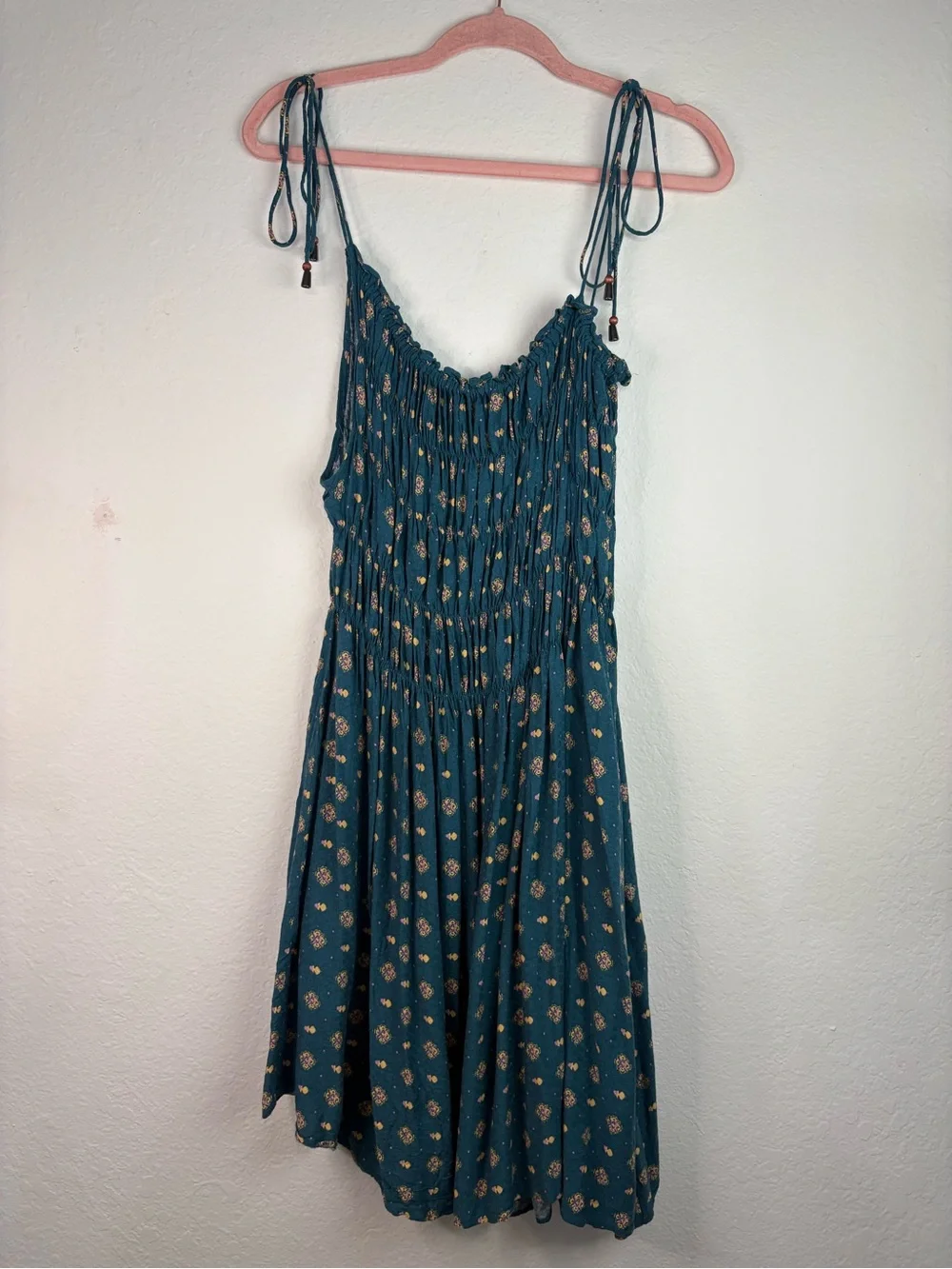 Free People Clementina Asymmetrical Mini Dress Teal Blue size Large Oversized